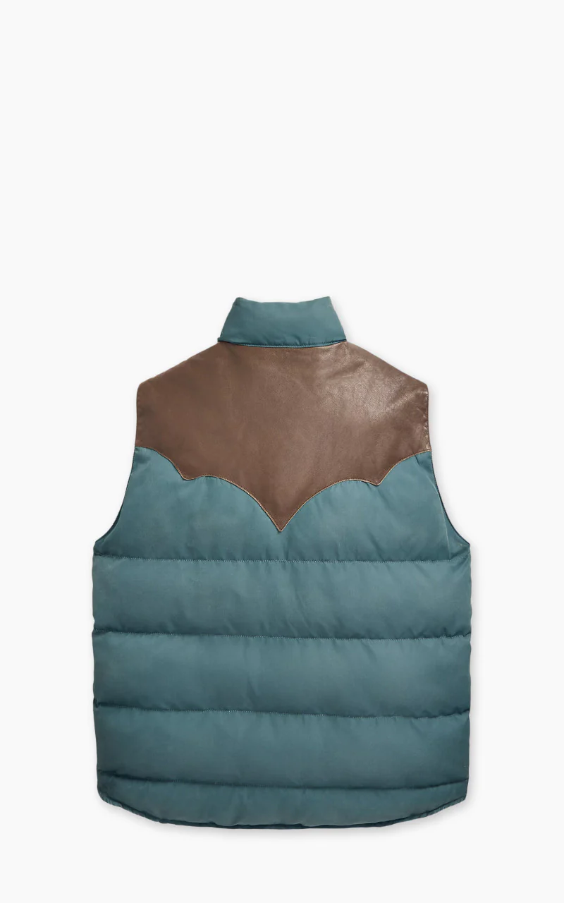 RRL Stonely Leather-Yoke Quilted Vest Vintage Blue - Image 3