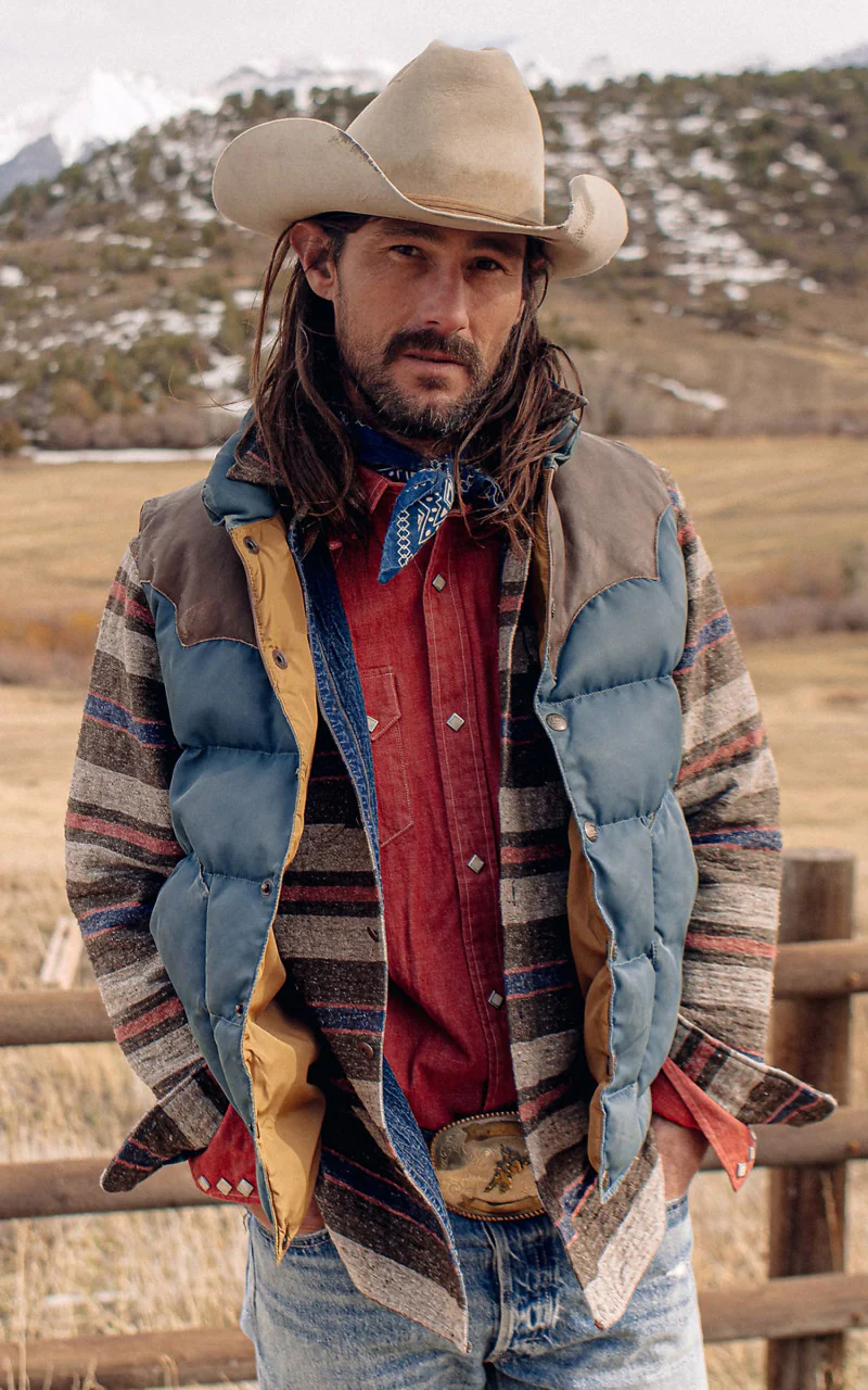 RRL Stonely Leather-Yoke Quilted Vest Vintage Blue - Image 5