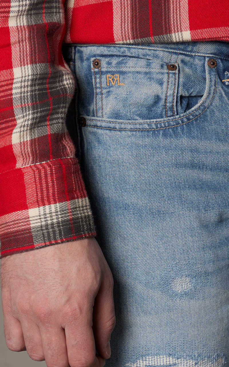 RRL Straight Fit Jean Repaired Clearville Wash - Image 9