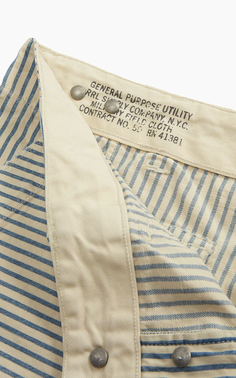RRL Striped Cotton-Linen Field Short Indigo/Creme Stripe - Image 5