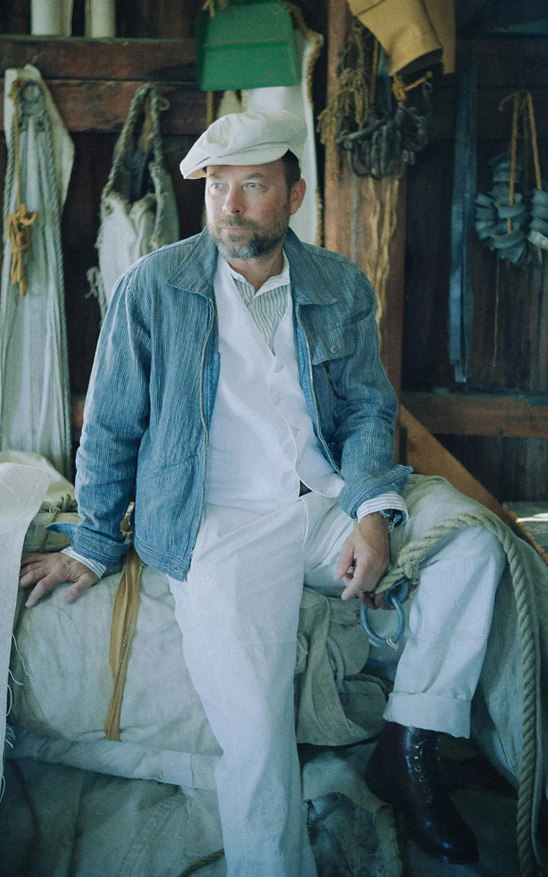 RRL Striped Cotton-Linen Jacket Indigo - Image 5