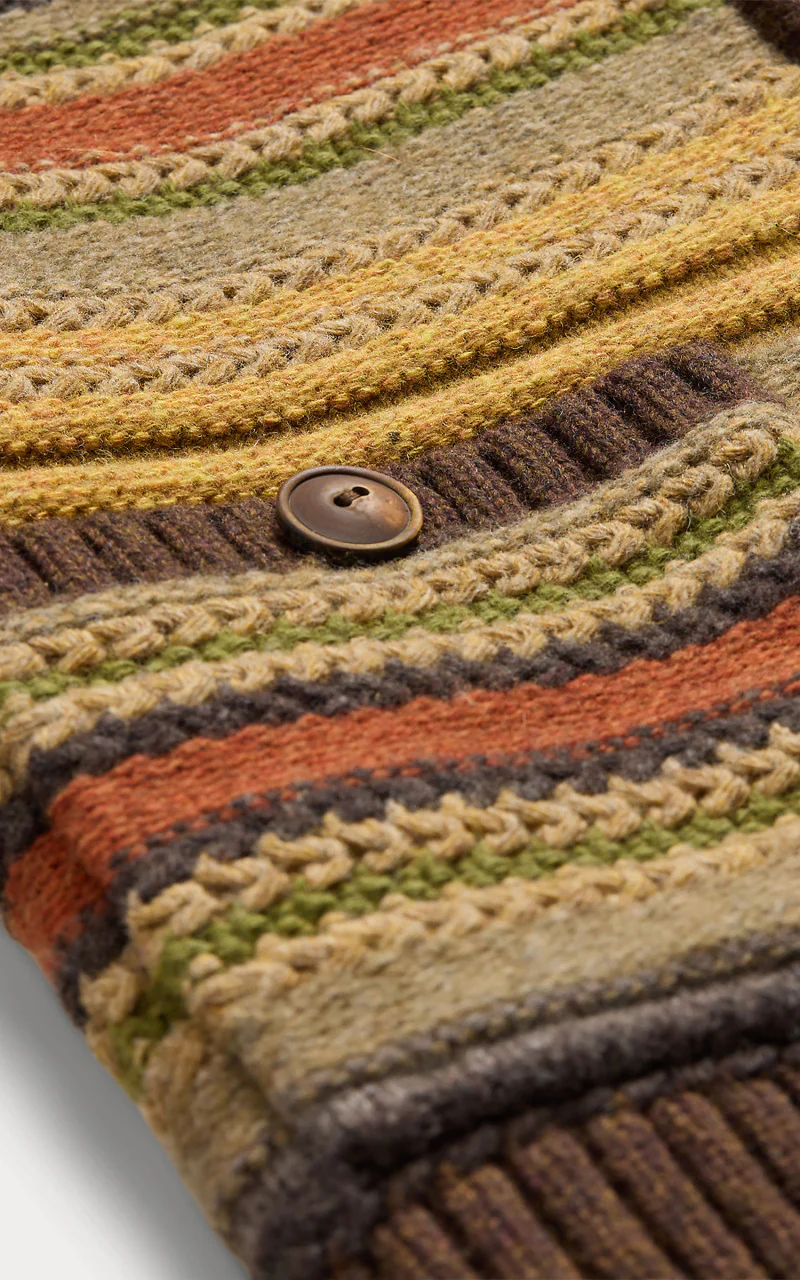RRL Striped Wool Shawl Collar Cardigan Brown Multi - Image 3