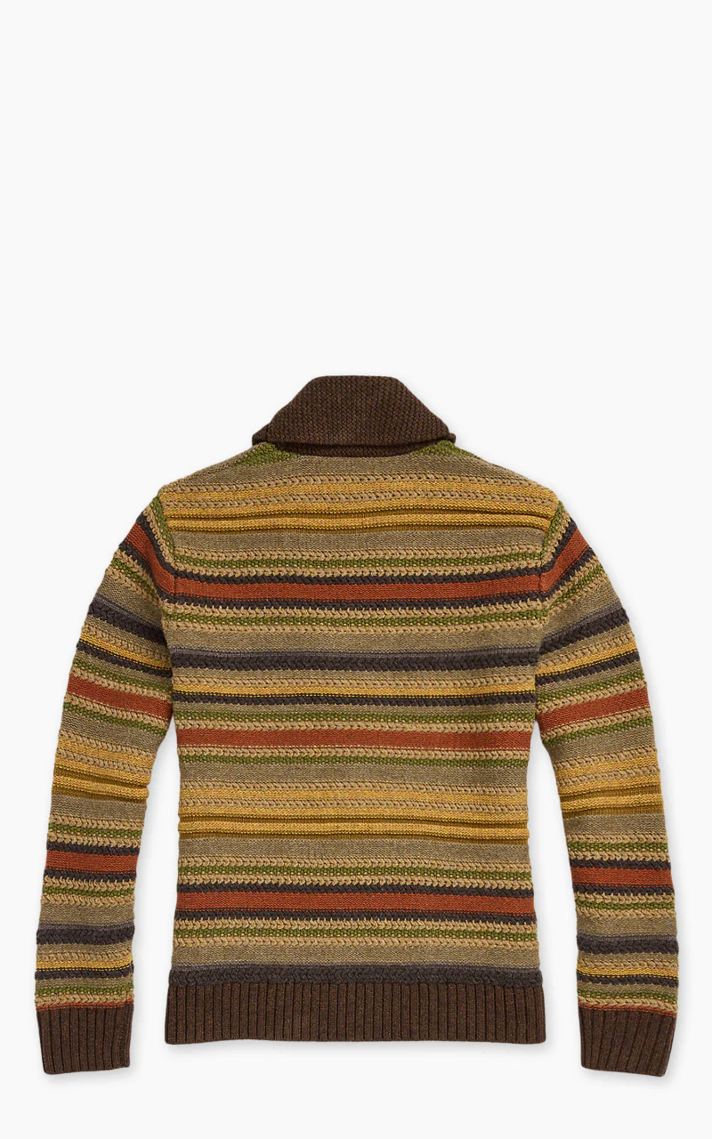 RRL Striped Wool Shawl Collar Cardigan Brown Multi - Image 4
