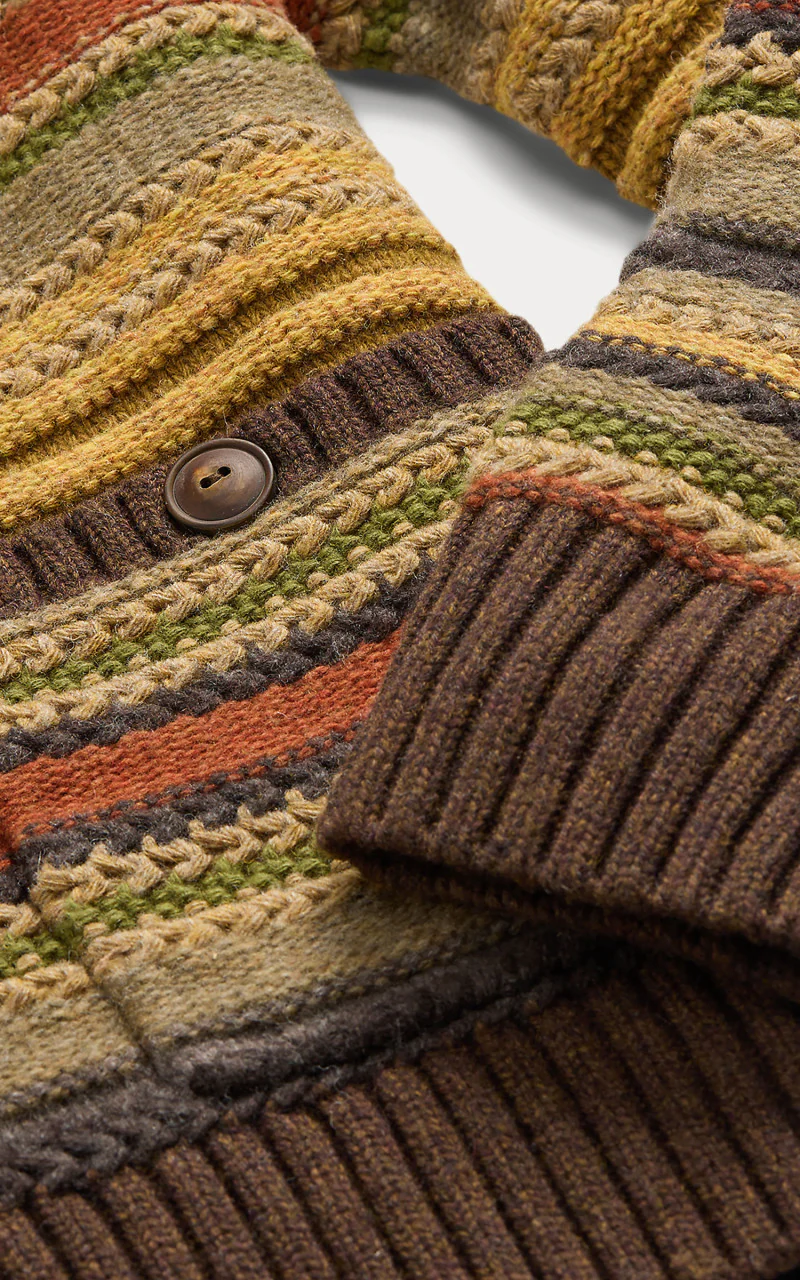 RRL Striped Wool Shawl Collar Cardigan Brown Multi - Image 5