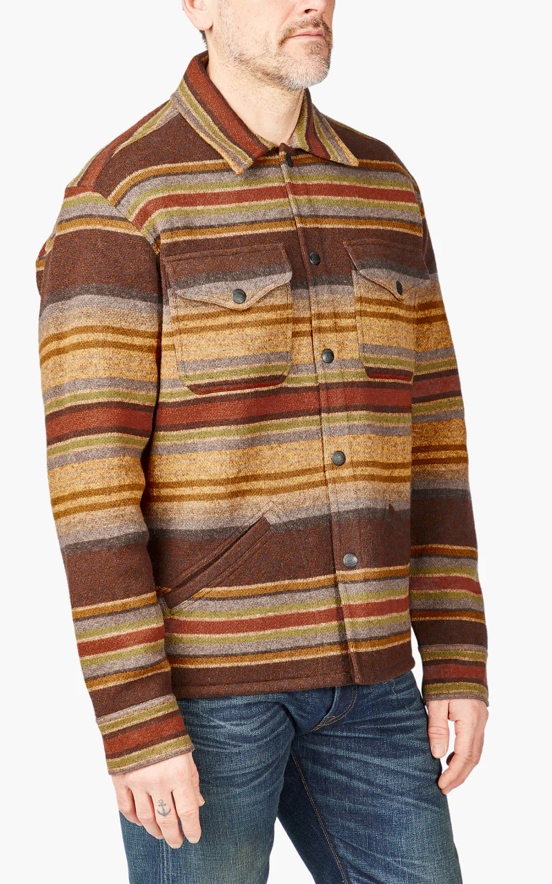 RRL Striped Wool Workshirt Jumper Brown Stripe Multi - Image 4