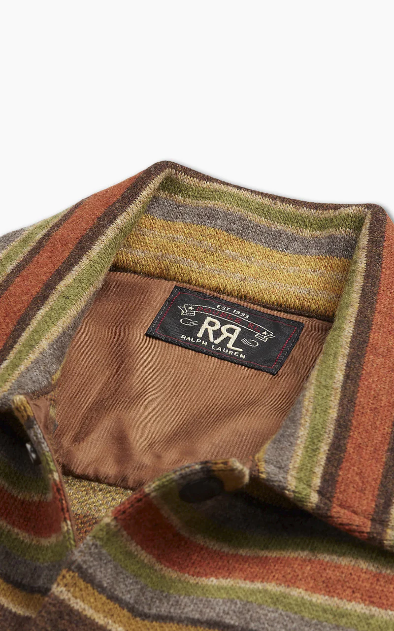 RRL Striped Wool Workshirt Jumper Brown Stripe Multi - Image 5