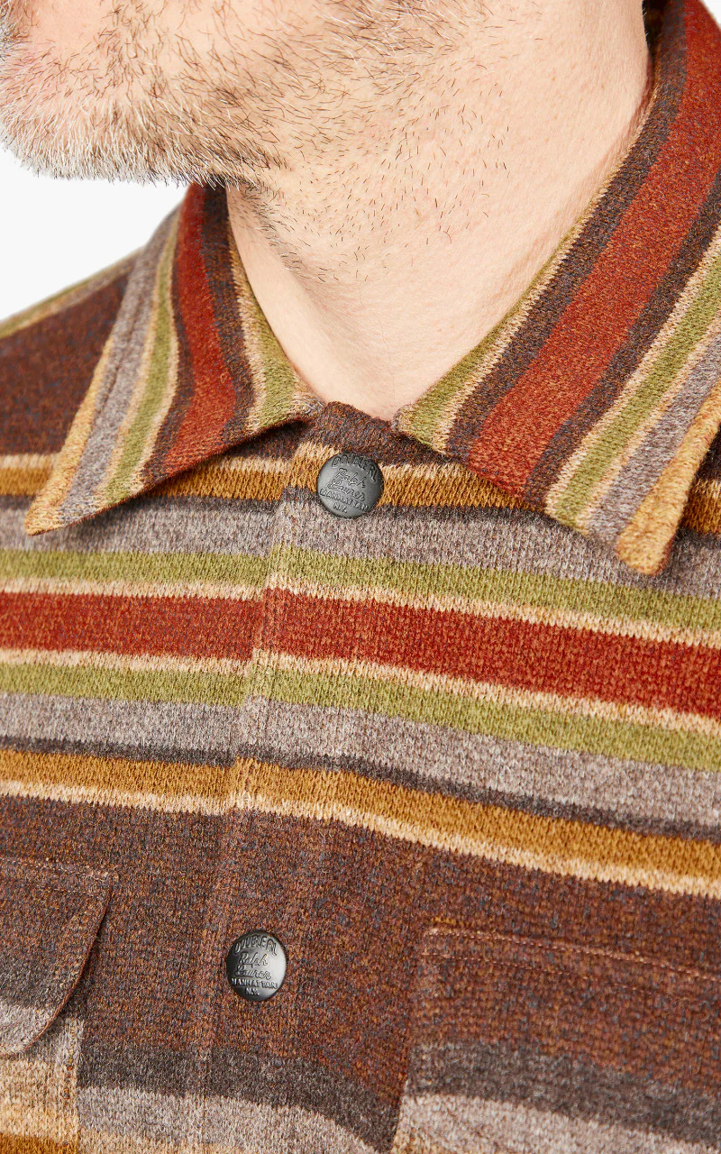 RRL Striped Wool Workshirt Jumper Brown Stripe Multi - Image 6