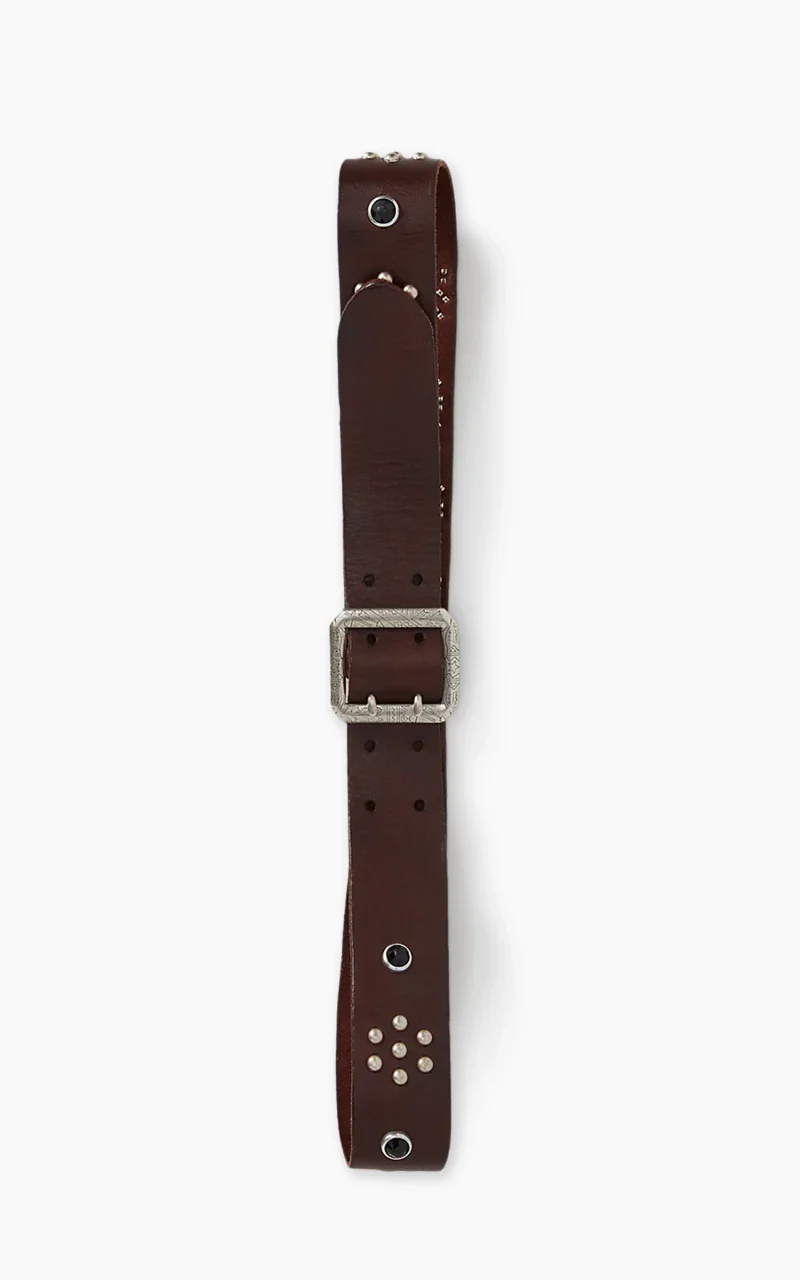 RRL Studded-Logo Leather Belt Dark Brown - Image 3