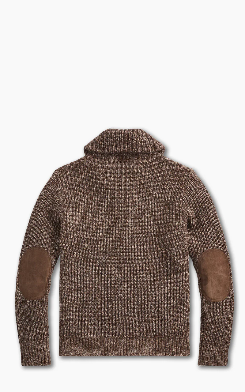 RRL Suede-Trim Marled Shawl Cardigan Brown Tan Marl - Image 3