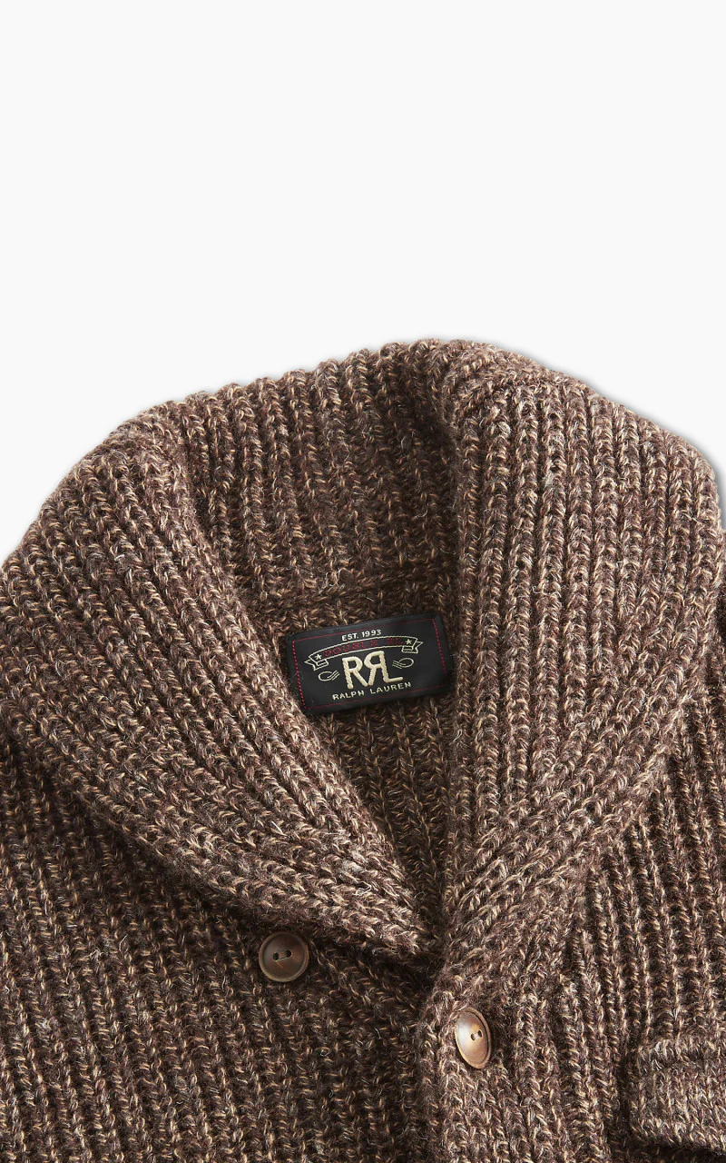 RRL Suede-Trim Marled Shawl Cardigan Brown Tan Marl - Image 5
