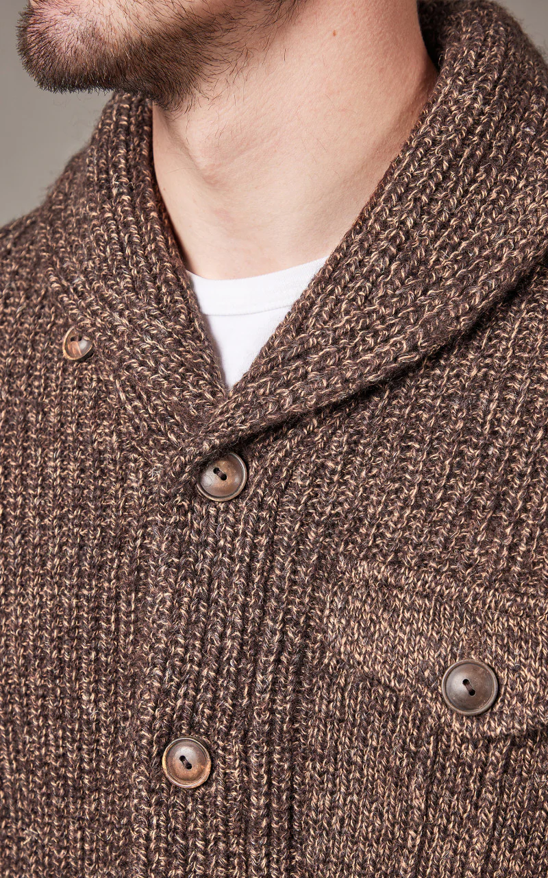 RRL Suede-Trim Marled Shawl Cardigan Brown Tan Marl - Image 6