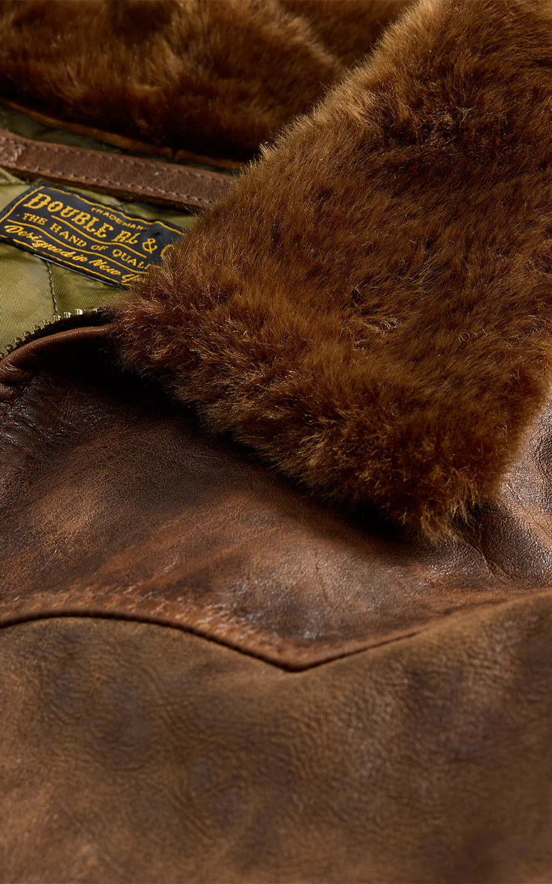 RRL Thurston Shearling-Collar Leather Car Coat Vintage Brown - Image 4