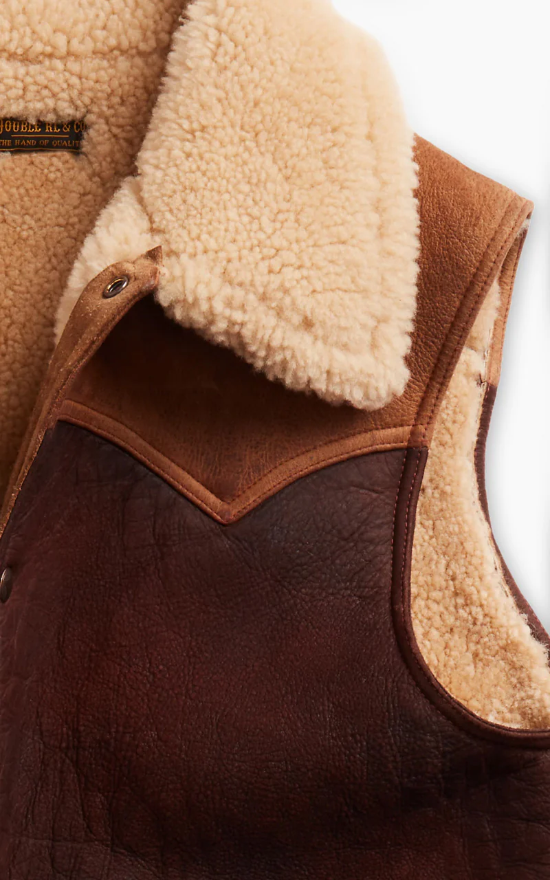RRL Two-Tone Shearling Gilet Brown - Image 3