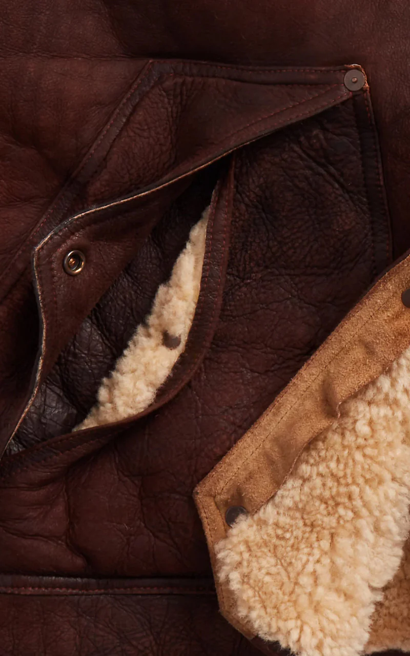 RRL Two-Tone Shearling Gilet Brown - Image 4