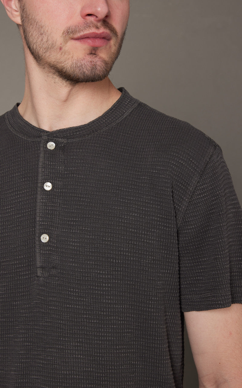 RRL Waffle-Knit Henley Shirt Faded Black Canvas - Image 5