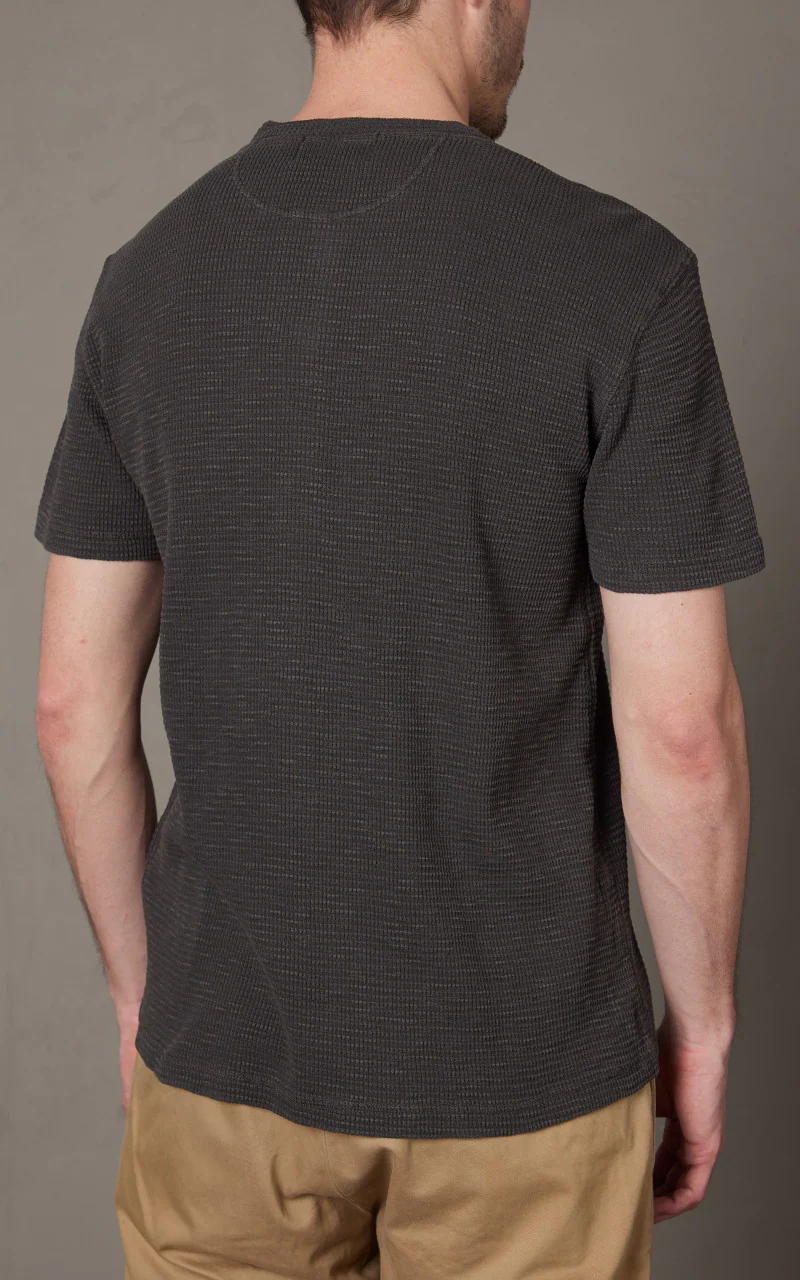 RRL Waffle-Knit Henley Shirt Faded Black Canvas - Image 6
