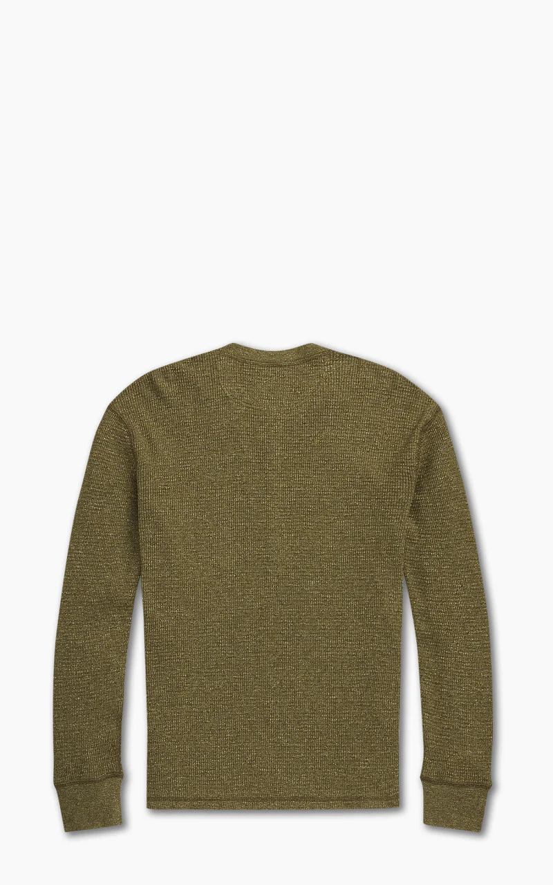 RRL Waffle-Knit Henley Shirt Olive Heather - Image 3