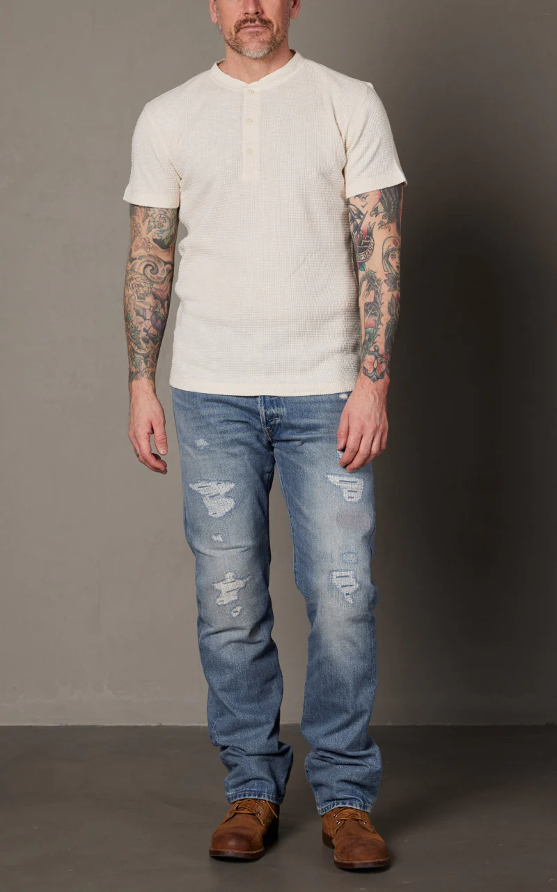 RRL Waffle-Knit Henley Shirt Paper White - Image 2