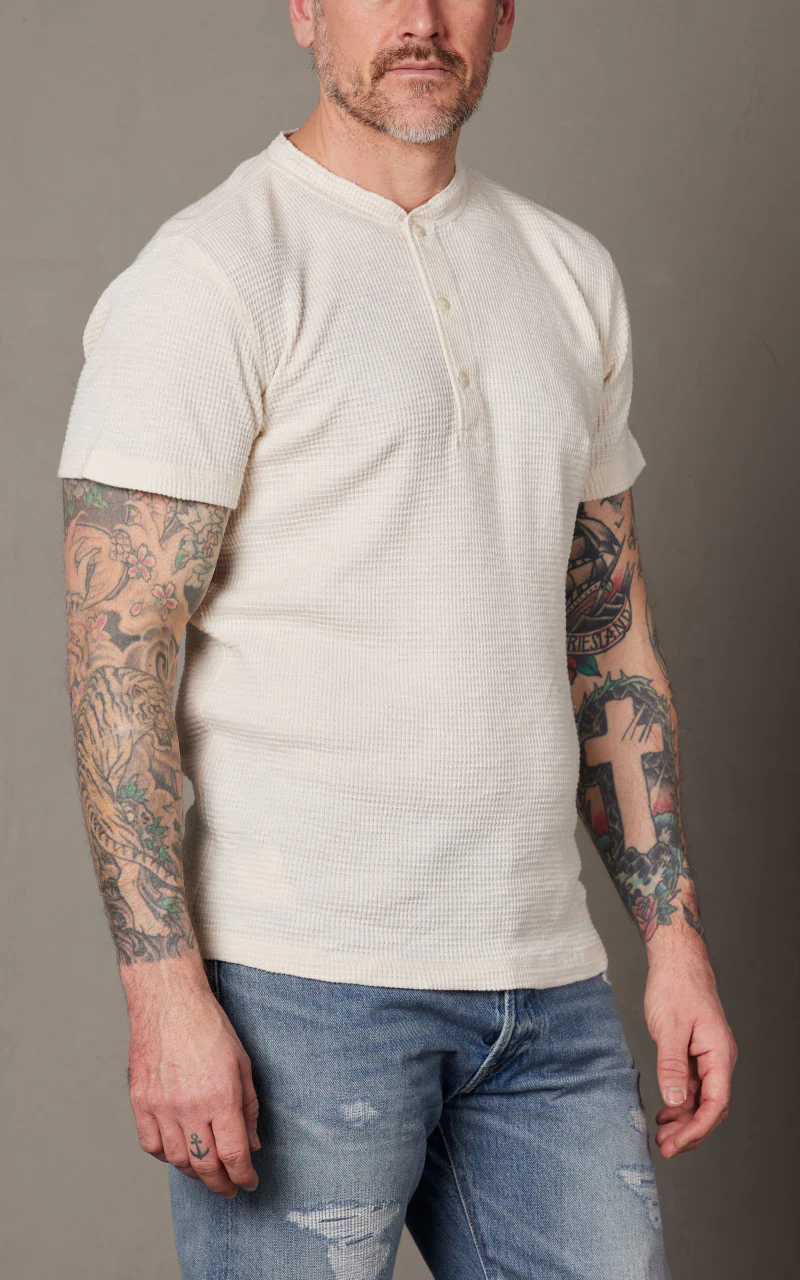 RRL Waffle-Knit Henley Shirt Paper White - Image 4