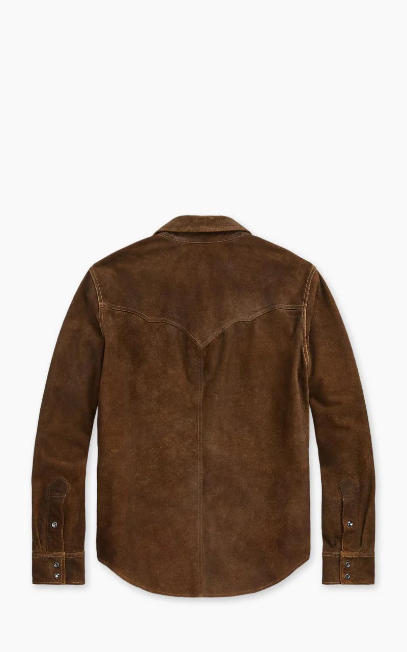 RRL Willett Roughout Suede Western Overshirt Brown - Image 2