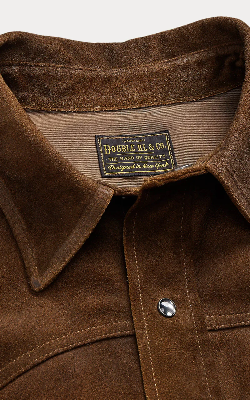 RRL Willett Roughout Suede Western Overshirt Brown - Image 3