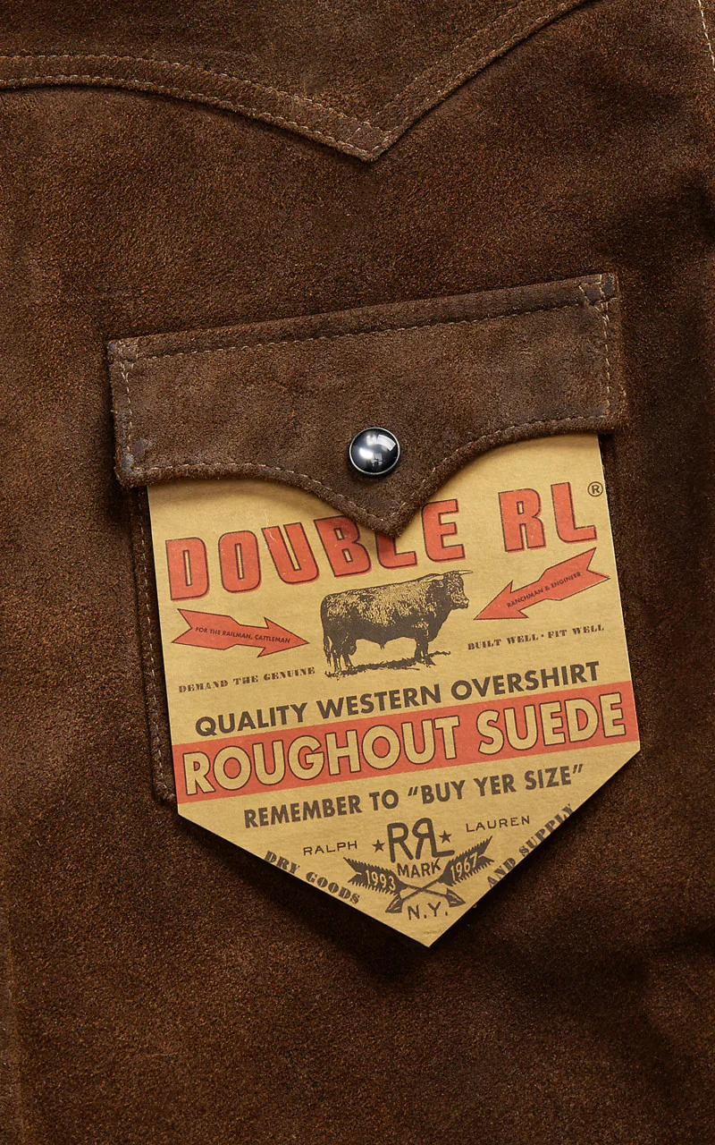 RRL Willett Roughout Suede Western Overshirt Brown - Image 4