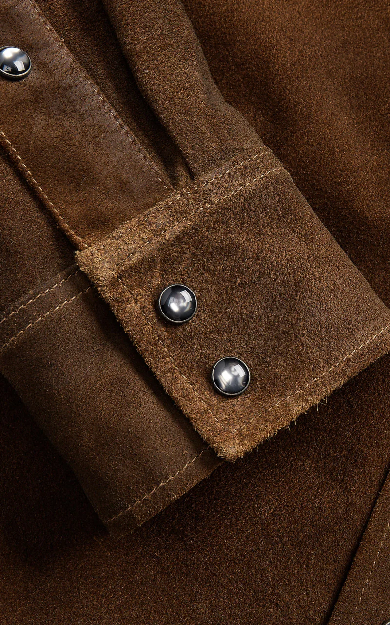RRL Willett Roughout Suede Western Overshirt Brown - Image 5