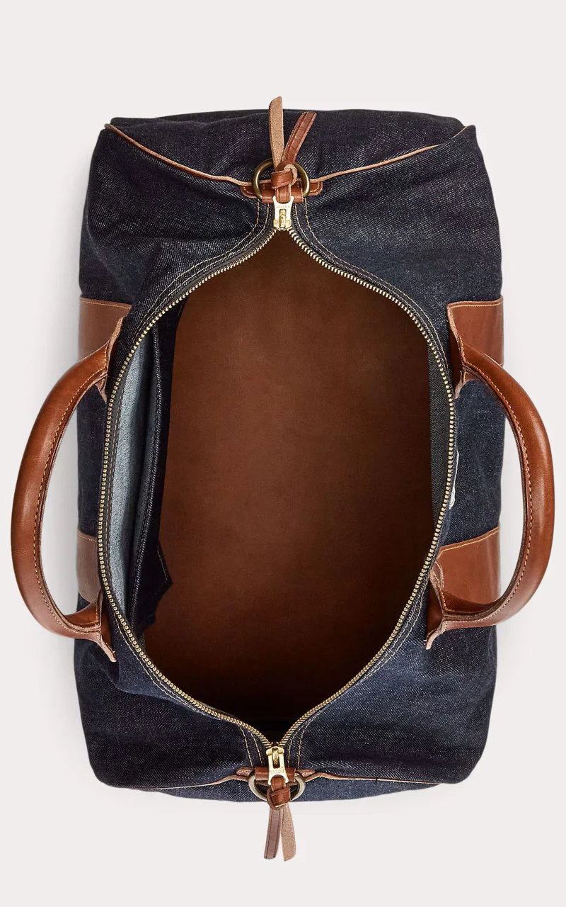 RRL Winston Leather-Trim Denim Duffel Bag Indigo - Image 3
