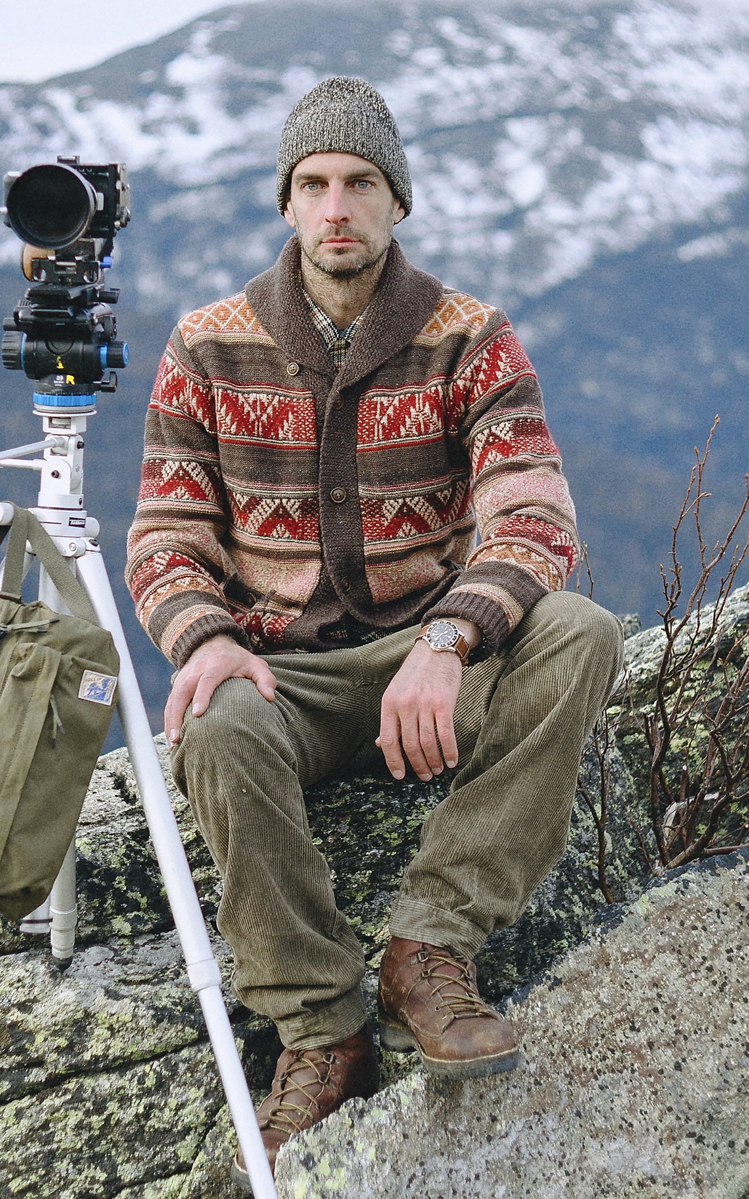 RRL Wool-Blend Shawl-Collar Cardigan Brown/Red Multi - Image 2