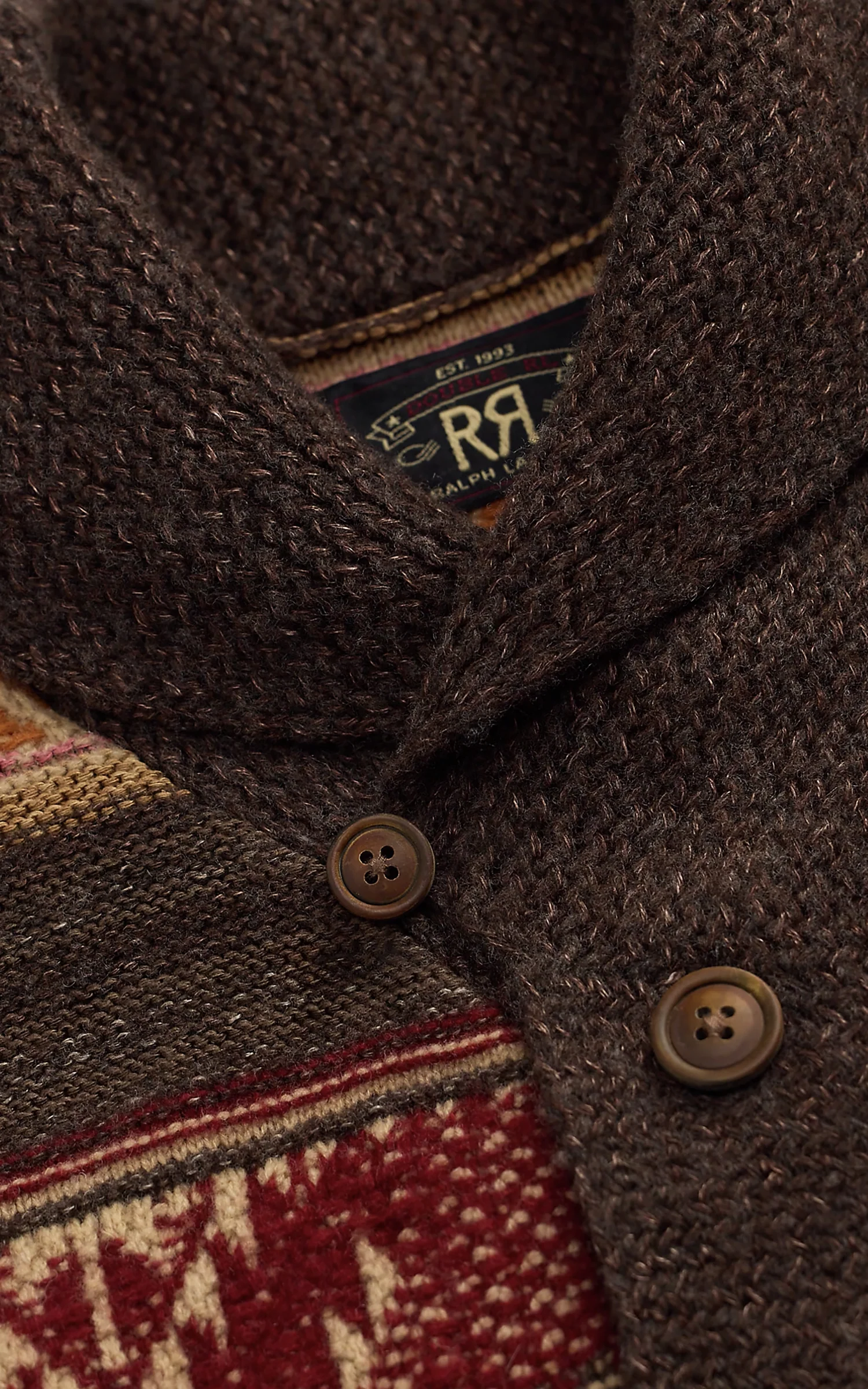 RRL Wool-Blend Shawl-Collar Cardigan Brown/Red Multi - Image 5