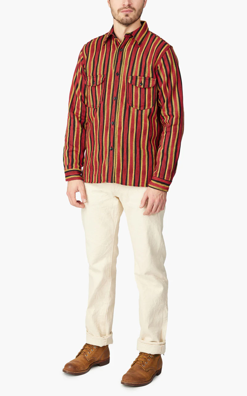 Samurai Jeans SDN23-01 “Drunk Stripe" Flannel Work Shirt Red - Image 2