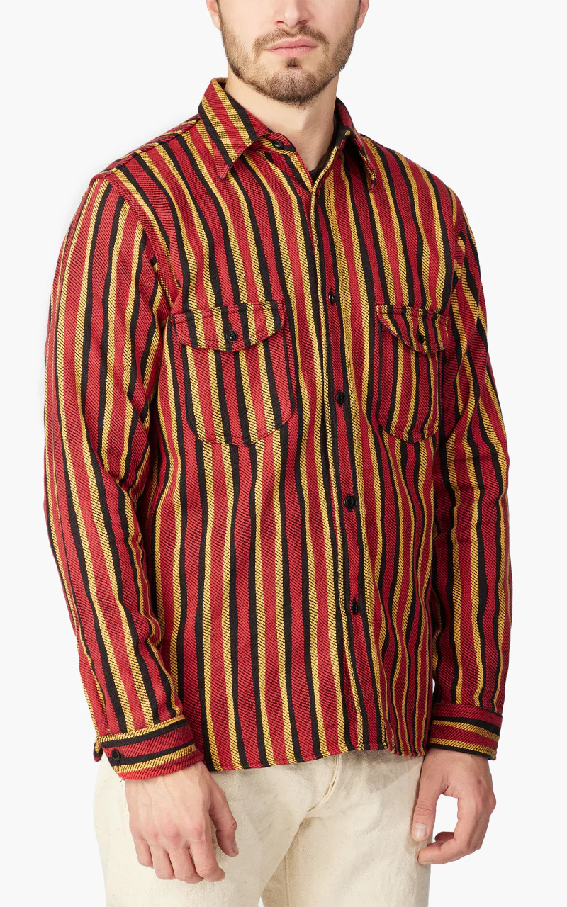 Samurai Jeans SDN23-01 “Drunk Stripe" Flannel Work Shirt Red - Image 4