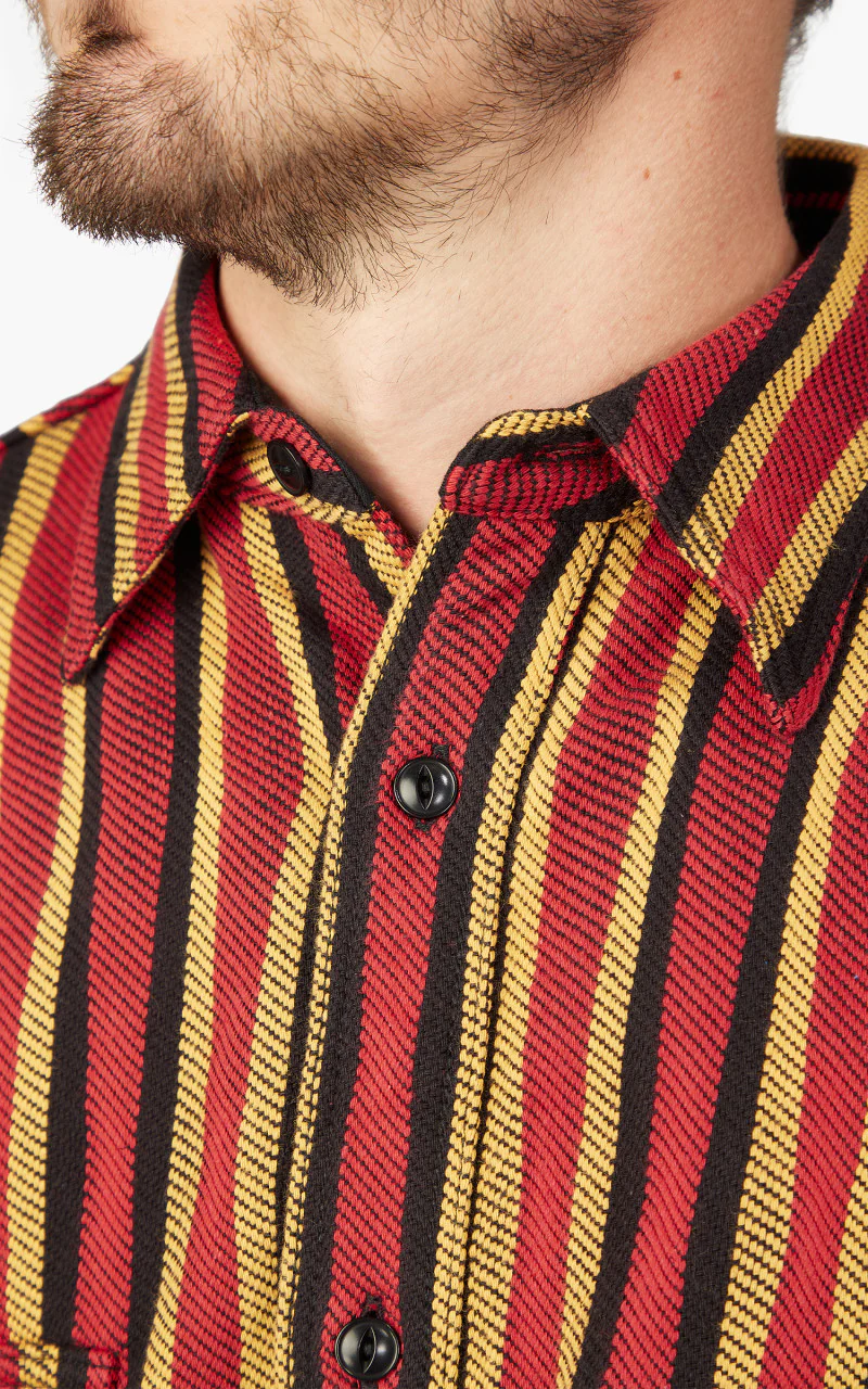 Samurai Jeans SDN23-01 “Drunk Stripe" Flannel Work Shirt Red - Image 5
