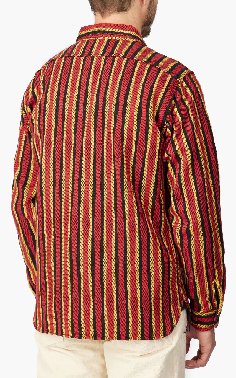 Samurai Jeans SDN23-01 “Drunk Stripe" Flannel Work Shirt Red - Image 6