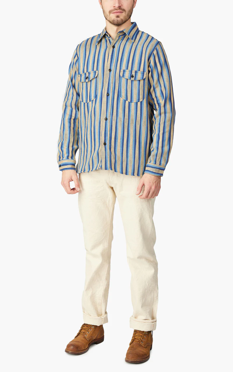 Samurai Jeans SDN23-01 “Drunk Stripe" Flannel Work Shirt Yellow - Image 2
