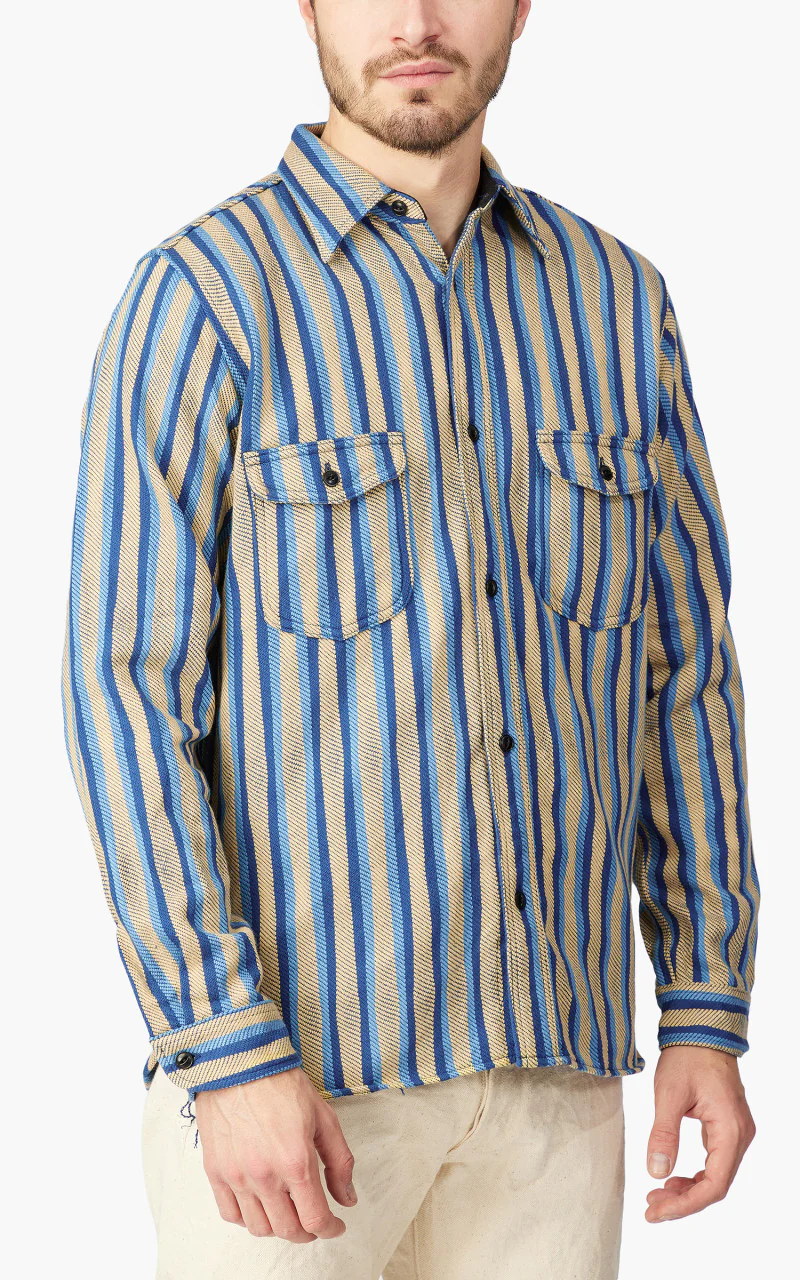 Samurai Jeans SDN23-01 “Drunk Stripe" Flannel Work Shirt Yellow - Image 4