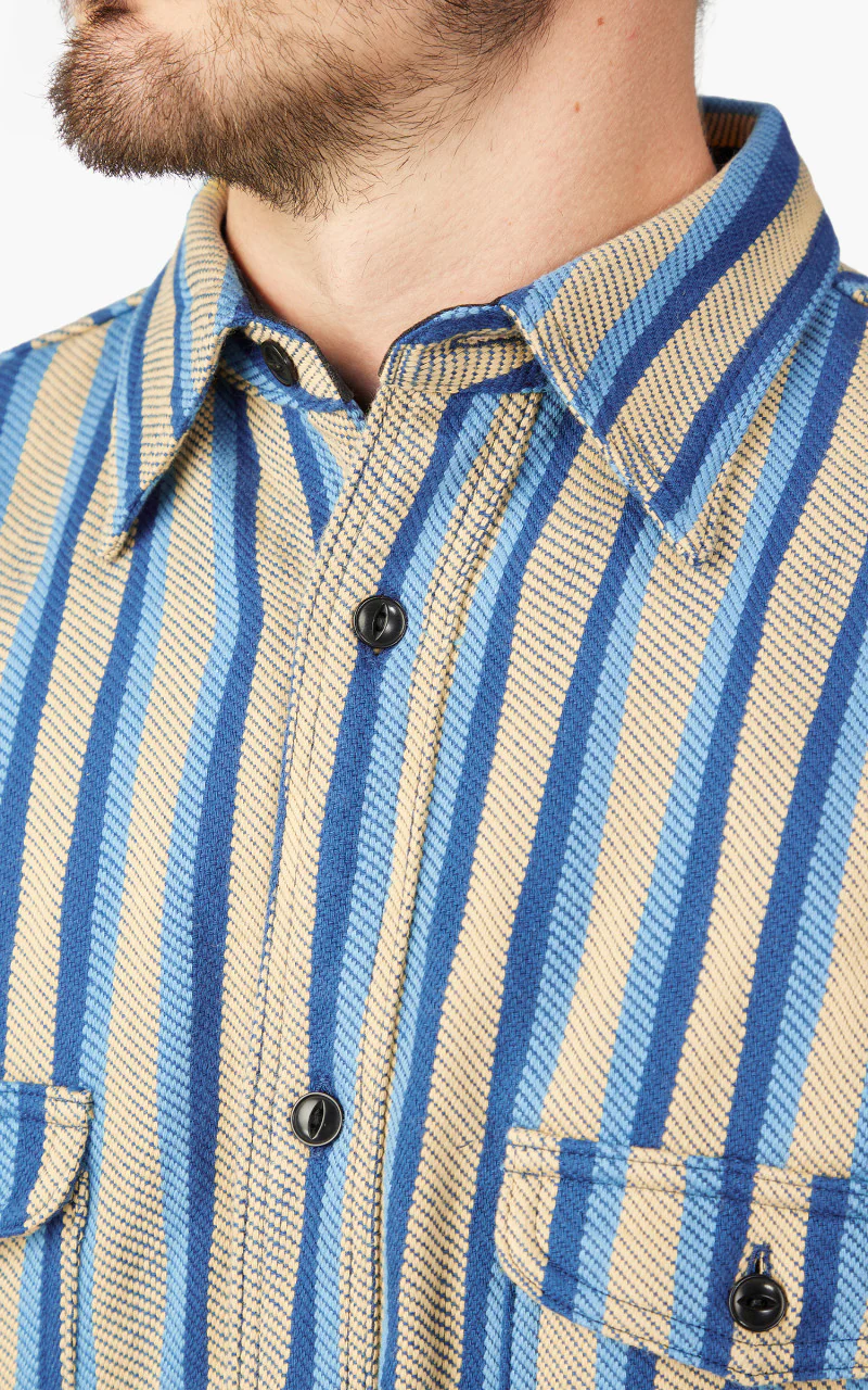 Samurai Jeans SDN23-01 “Drunk Stripe" Flannel Work Shirt Yellow - Image 5