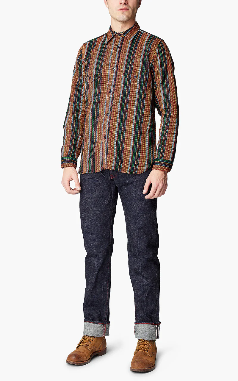 Samurai Jeans SIN23-02W Heavyweight Slubby Flannel Shirt Orange - Image 2