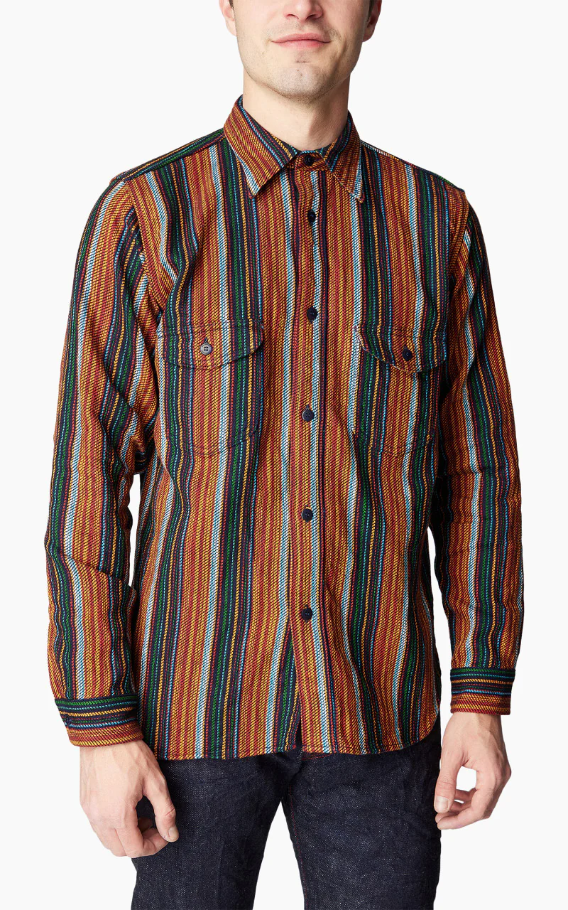 Samurai Jeans SIN23-02W Heavyweight Slubby Flannel Shirt Orange - Image 4
