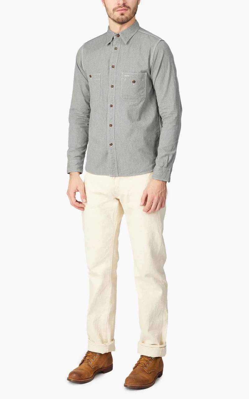 Samurai Jeans SJCBS23 Twisted Heather Selvedge Chambray Shirt Green - Image 2