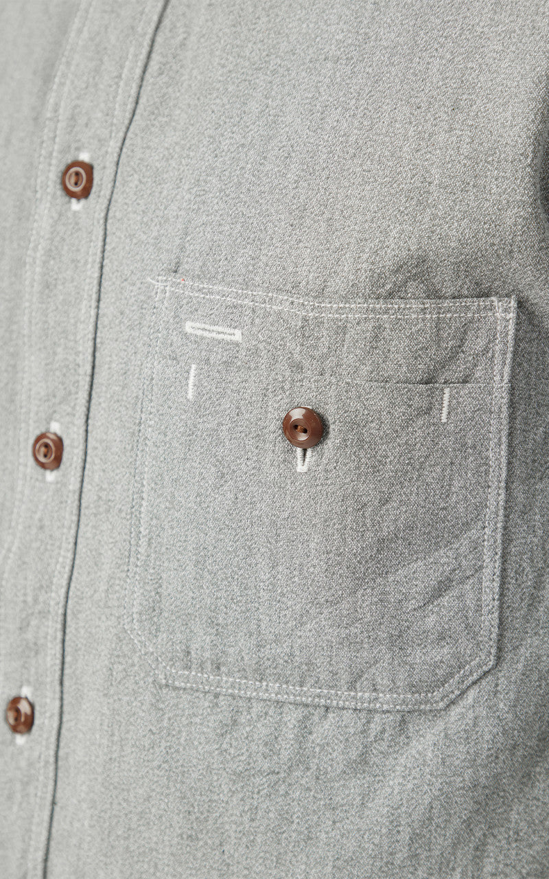 Samurai Jeans SJCBS23 Twisted Heather Selvedge Chambray Shirt Green - Image 5