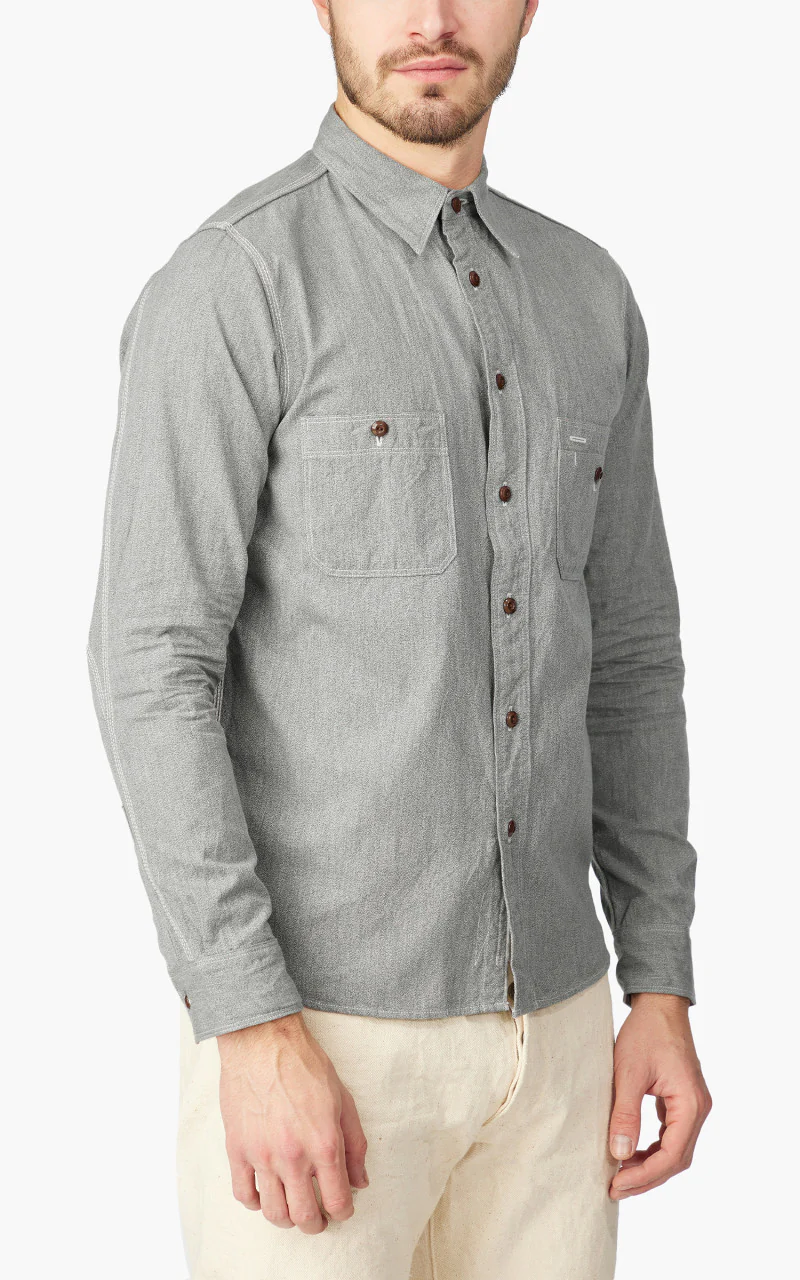 Samurai Jeans SJCBS23 Twisted Heather Selvedge Chambray Shirt Green - Image 6