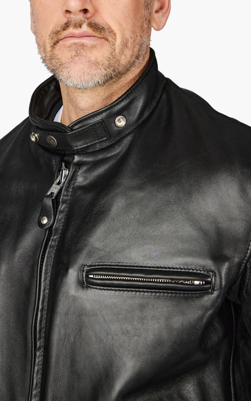 Schott NYC 141 Classic Cafe Racer Leather Motorcycle Jacket Black - Image 5