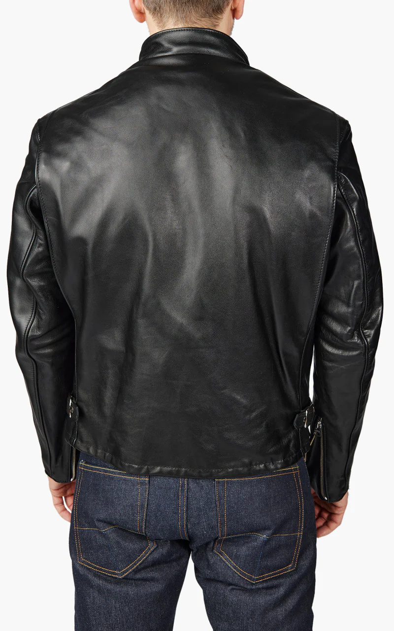 Schott NYC 141 Classic Cafe Racer Leather Motorcycle Jacket Black - Image 8