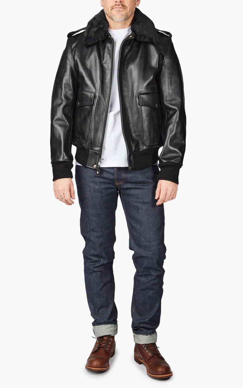 Schott NYC 184SM A-2 Leather Flight Jacket Black - Image 3