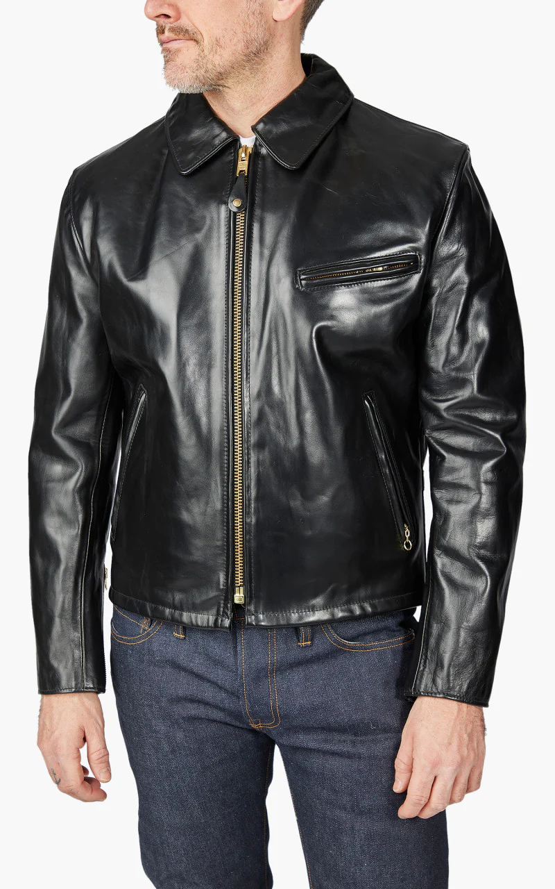 Schott NYC 689H Racer Motorcycle Leather Jacket Black - Image 4