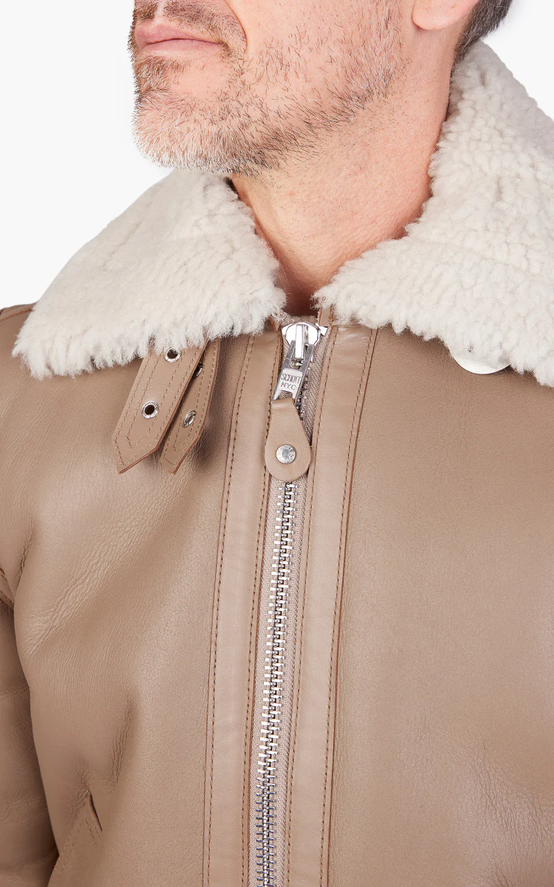 Schott NYC B-3 Bomber Jacket Sheepskin Leather Beige - Image 6