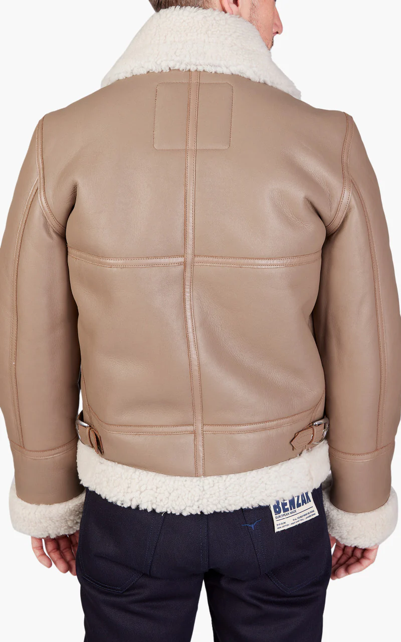 Schott NYC B-3 Bomber Jacket Sheepskin Leather Beige - Image 7