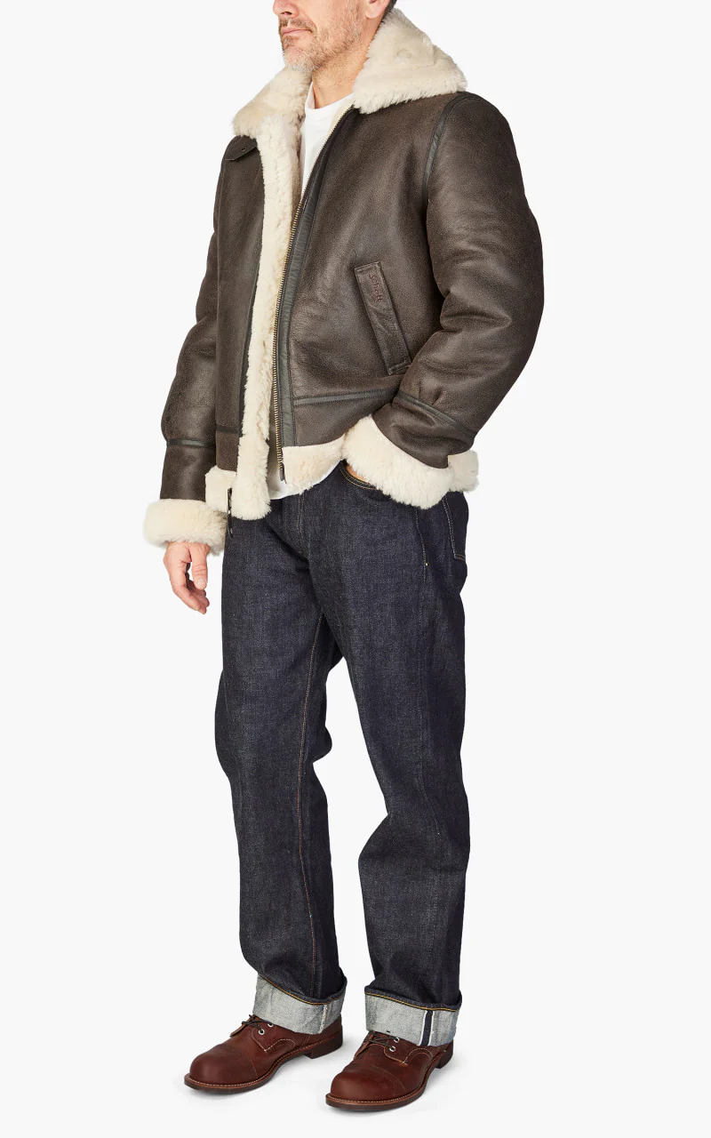 Schott NYC B-3 Bomber Jacket Sheepskin Leather Marron - Image 2