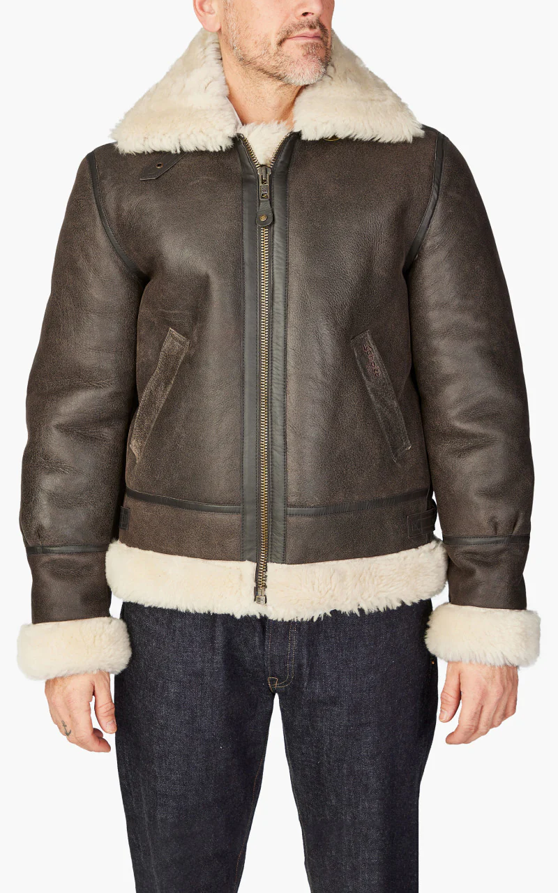 Schott NYC B-3 Bomber Jacket Sheepskin Leather Marron - Image 4